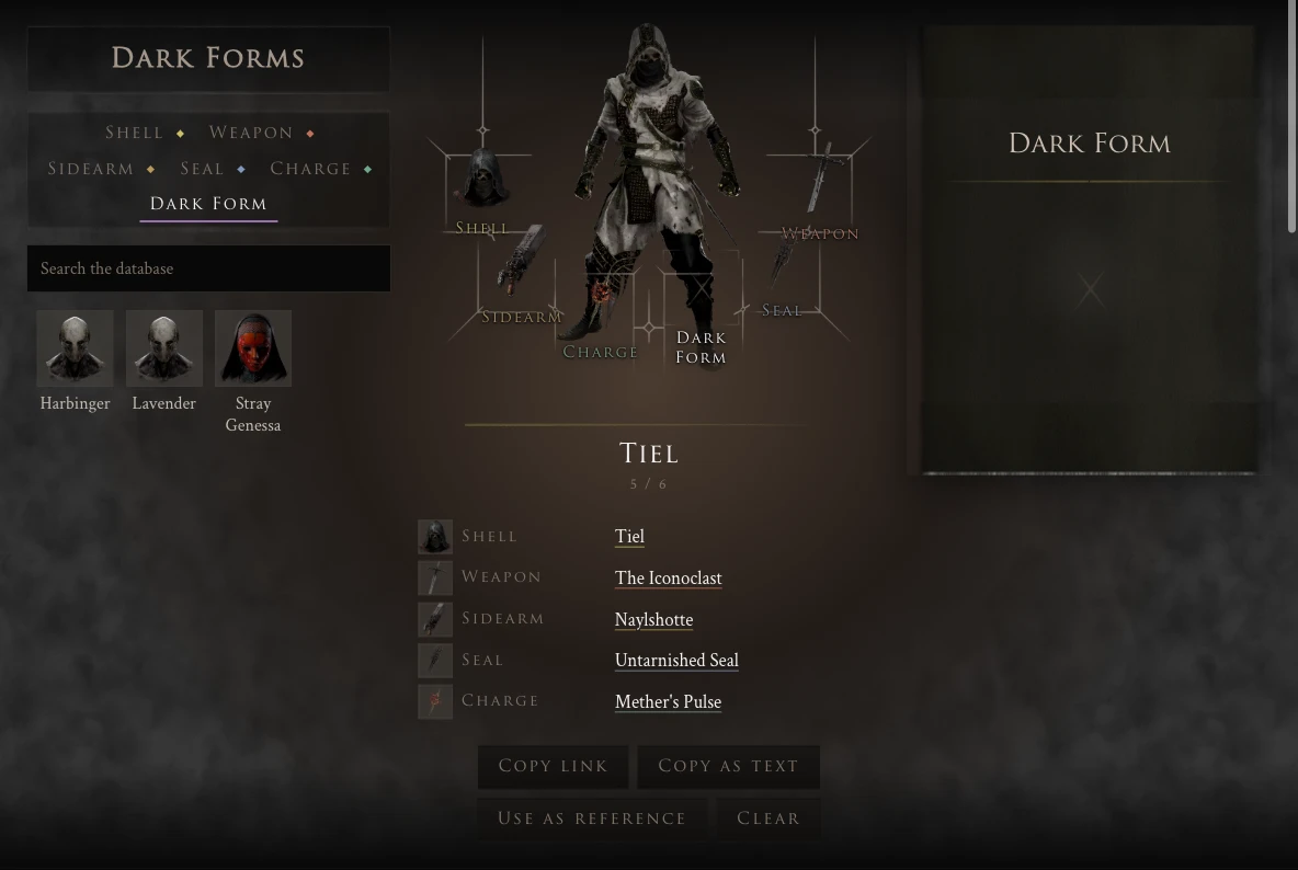The Build Creator loadout with Tiel, The Iconoclast, Naylshotte, the Untarnished Seal and Mether's Pulse in their slots